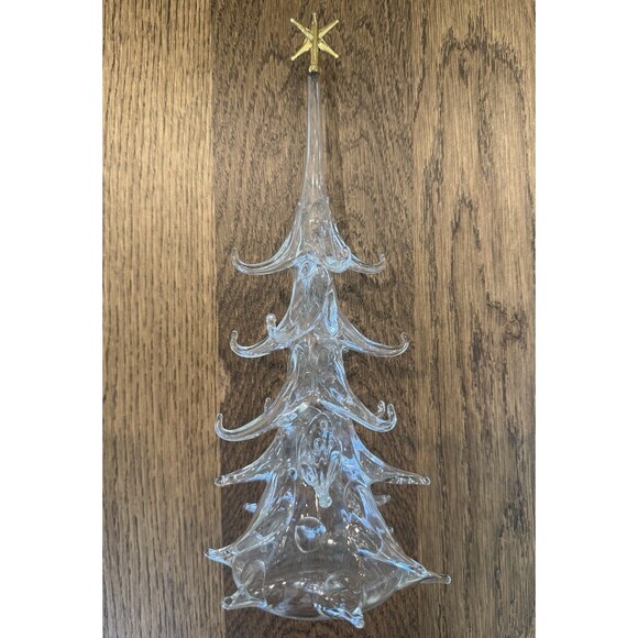 Soffieria Parise Vetro Italy Hand Blown Art Glass Christmas Tree Clear/Gold Star - Picture 1 of 6